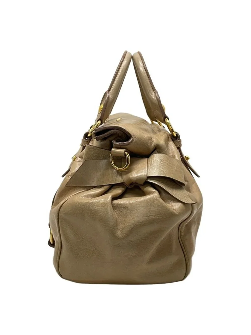 Miu Miu Handbag Beige Side Ribbon Leather